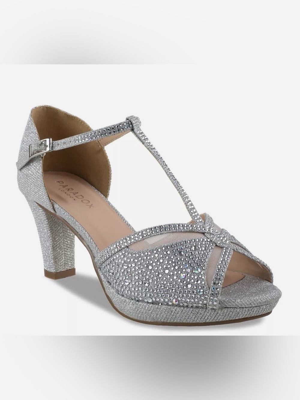 Paradox London Pink Silver Glitter Nora T-Strap Platform Sandal Size 9M $75 LN